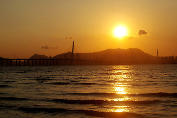 Image showing Sunset over the ocean in Hong Kong