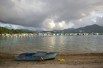 Image showing Coastal landscape with many boats