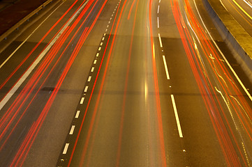 Image showing Red light trails on highway
