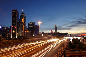 Image showing Hong Kong busy traffic at sunset time