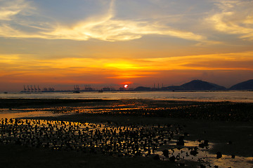 Image showing Beautiful sunset along seashore in Hong Kong