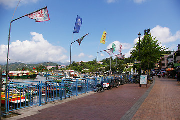 Image showing Cheung Chau fishing village with many fishing boats