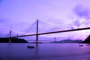 Image showing Ting Kau Bridge at night in Hong Kong