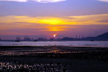 Image showing Beautiful sunset along seashore in Hong Kong