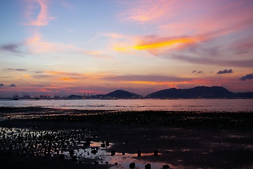 Image showing Beautiful sunset along seashore in Hong Kong