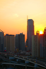 Image showing Shanghai business district at sunset