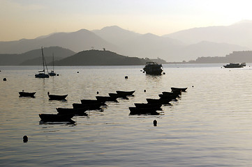 Image showing Sunset boats