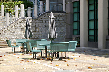 Image showing Chairs an tables in university
