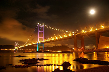 Image showing Tsing Ma Bridge in Hong Kong at night