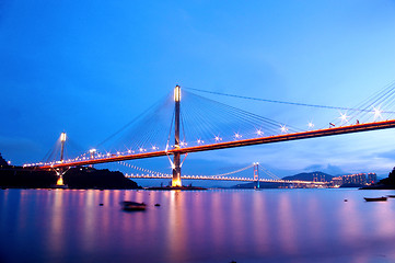 Image showing Ting Kau Bridge at night in Hong Kong