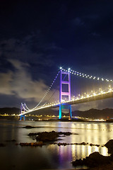 Image showing Tsing Ma Bridge in Hong Kong at night