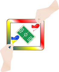 Image showing hands with national flag on computer tablet pc. Vector