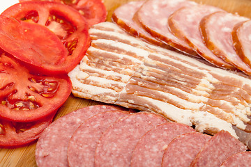 Image showing Assorted Slice Sausage, Bacon and Tomato