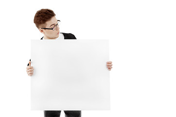 Image showing Young man with a blank baner