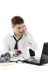 Image showing Very busy businessman