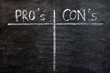 Image showing Pros and cons list drawn with chalk on a blackboard