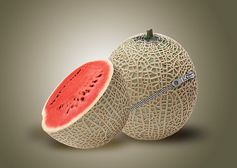 Image showing Melon and red water melon inside