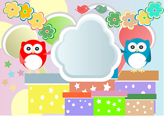 Image showing Vector birthday party card with cute owl and birds