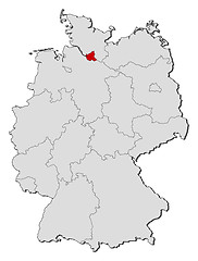 Image showing Map of Germany, Hamburg highlighted