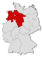 Image showing Map of Germany, Lower Saxony highlighted