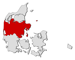 Image showing Map of Danmark, Central Denmark highlighted