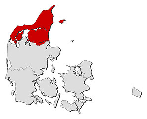 Image showing Map of Danmark, North Denmark highlighted