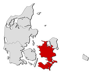 Image showing Map of Danmark, Zealand highlighted