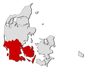 Image showing Map of Danmark, South Denmark highlighted