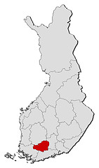 Image showing Map of Finland, Tavastia Proper highlighted