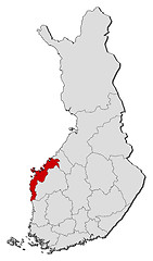 Image showing Map of Finland, Ostrobothnia highlighted