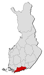 Image showing Map of Finland, Uusimaa highlighted