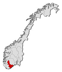 Image showing Map of Norway, Aust-Agder highlighted