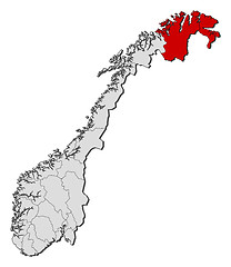 Image showing Map of Norway, Finnmark highlighted