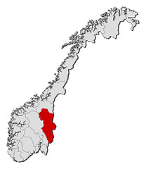 Image showing Map of Norway, Hedmark highlighted