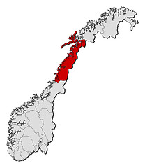 Image showing Map of Norway, Nordland highlighted