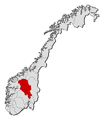 Image showing Map of Norway, Oppland highlighted