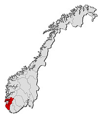 Image showing Map of Norway, Rogaland highlighted