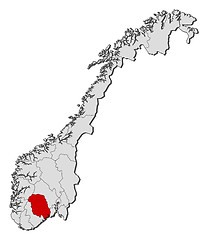 Image showing Map of Norway, Telemark highlighted