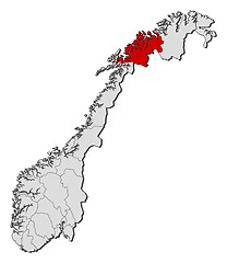 Image showing Map of Norway, Troms highlighted