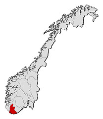 Image showing Map of Norway, Vest-Agder highlighted