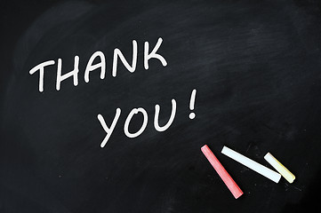 Image showing Thank you written with chalk on a smudged blackboard