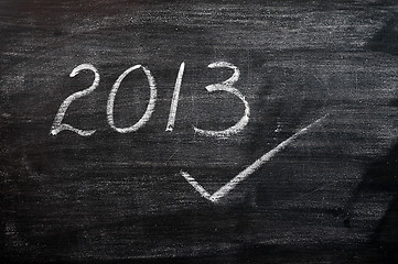Image showing 2013 written with chalk on a smudged blackboard