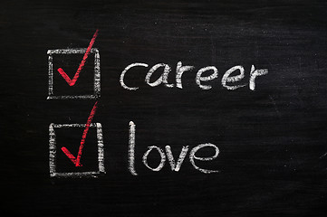 Image showing Love and career choices with check boxes on a blackboard