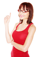 Image showing Pretty Woman Pointing Upwards