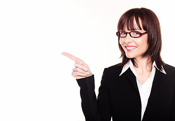 Image showing Smiling Businesswoman Pointing