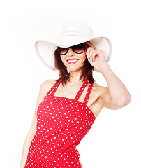 Image showing Attractive female with hat and sunglasses