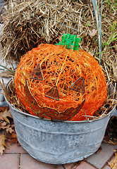 Image showing Bright orange jack-o-lantern for halloween