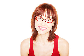 Image showing woman in red tank top and eyeglasses