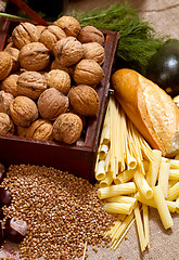 Image showing Still Life With Chest, Nuts, Pumpkin, Bread 