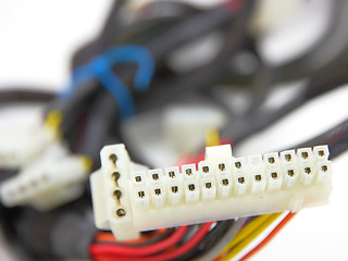 Image showing Computer motherboard power lines. Color cables